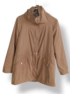 Tan Anorak Jacket Lightweight Utility Rain Long Brown Hooded Water Resistant